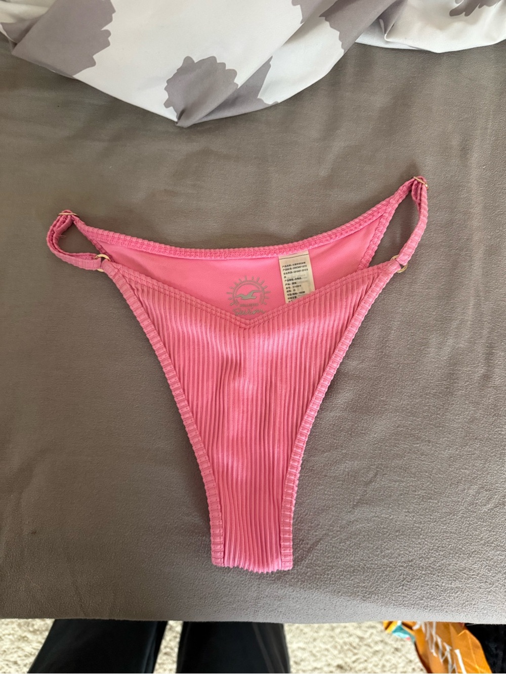 Hollister Pink Ribbed Bikini Bottoms with Side Rings